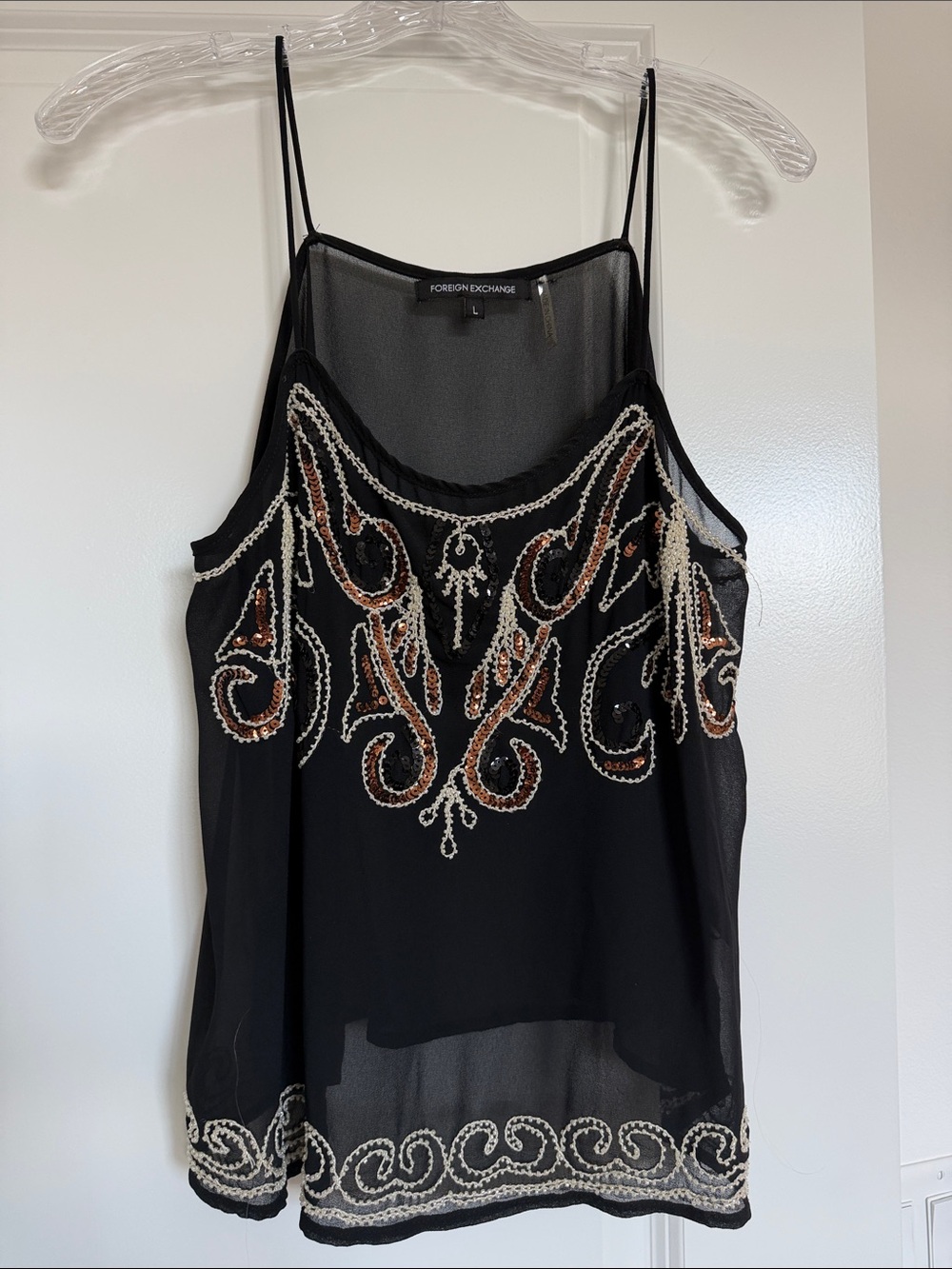 Foreign Exchange Black Camisole with Cream & Bronze Beaded Trim